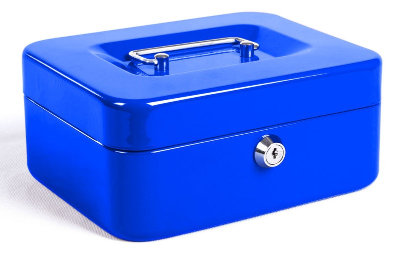 Jssmst Locking Medium Steel Cash Box with Money Tray,Lock Box,Blue - Image 1